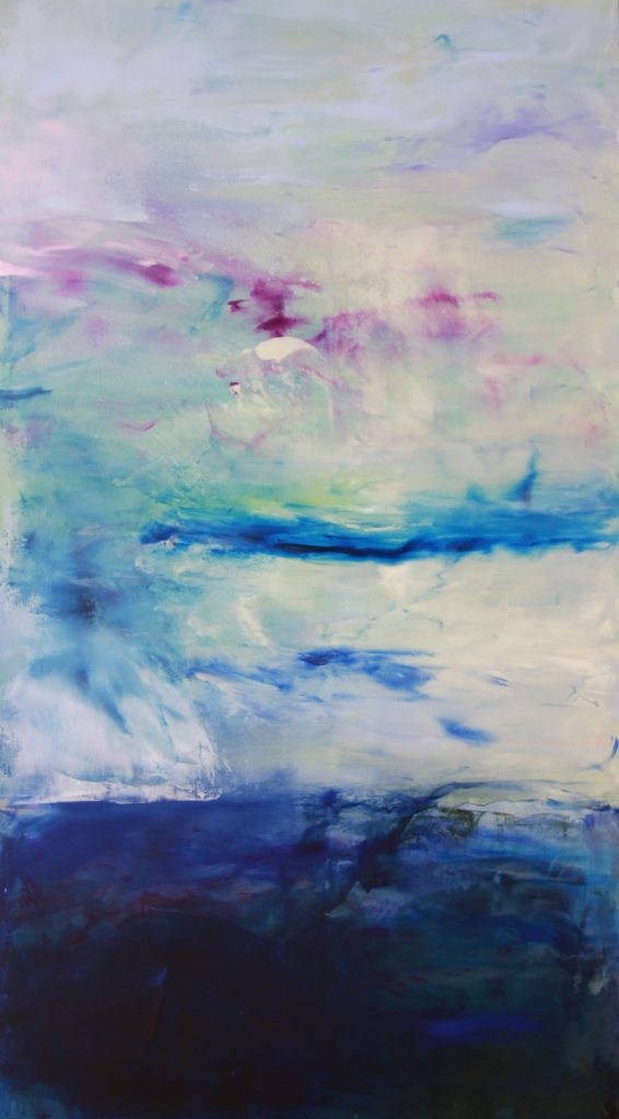 Lake Simcoe abstract painting, deep blue and magenta accents
