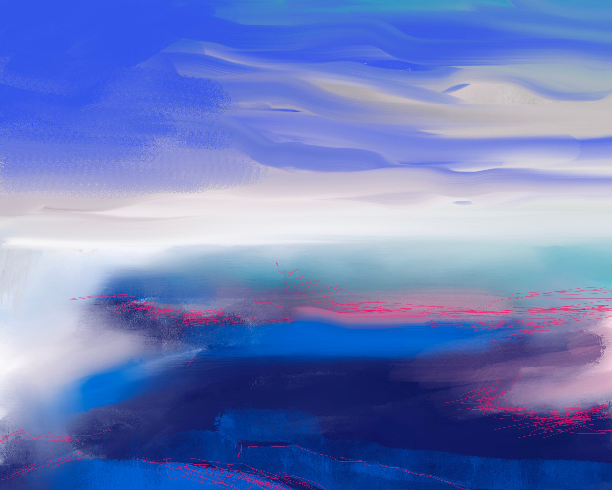 violet blue sky and abstract headland with radiant white horizon